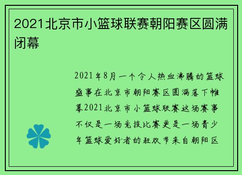 2021北京市小篮球联赛朝阳赛区圆满闭幕